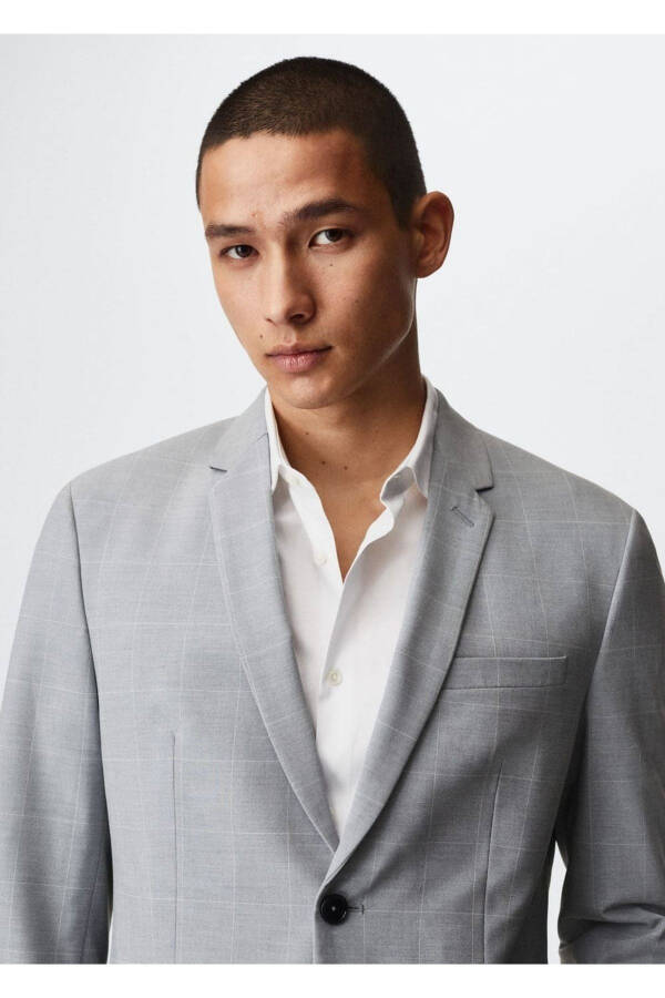 Super Slim Fit Plaid Blazer Jacket - 7