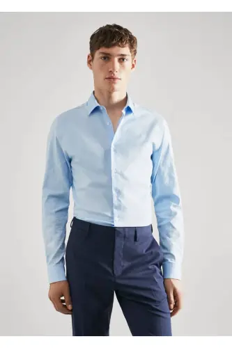 Süper Slim Fit Poplin Gömlek - Gök Mavisi - 1