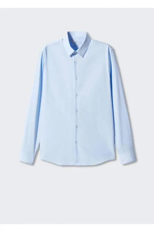 Süper Slim Fit Poplin Gömlek - Gök Mavisi - 3