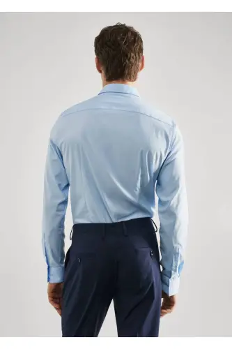 Süper Slim Fit Poplin Gömlek - Gök Mavisi - 4