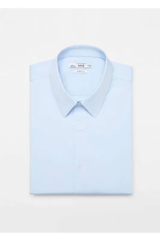 Süper Slim Fit Poplin Gömlek - Gök Mavisi - 6