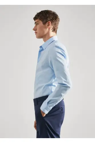 Süper Slim Fit Poplin Gömlek - Gök Mavisi - 7