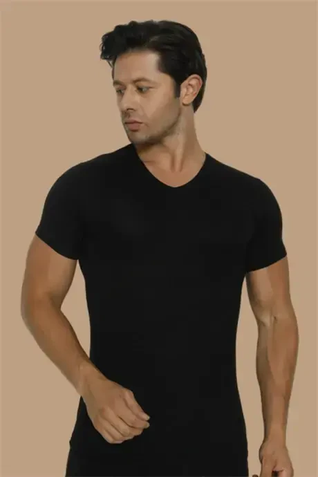 Super Slim Natural Men's Bamboo T-Shirt V Neck Navy Blue - 7