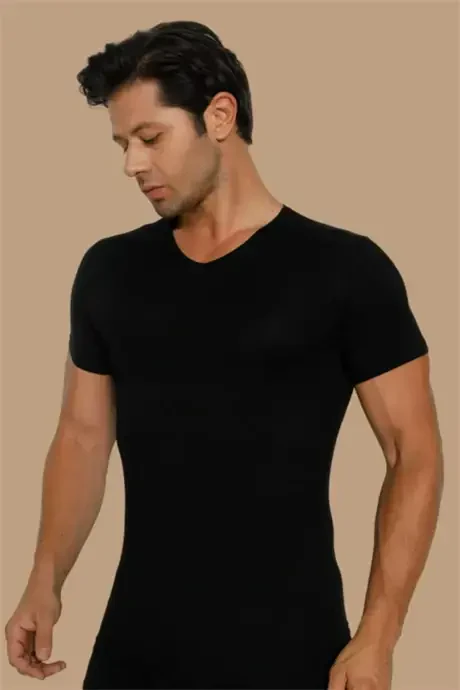 Super Slim Natural Men's Bamboo T-Shirt V Neck Navy Blue - 8