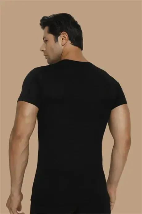 Super Slim Natural Men's Bamboo T-Shirt V Neck Navy Blue - 6