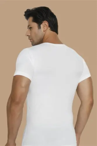 Super Thin Natural Men's Bamboo T-Shirt V Neck White - 4