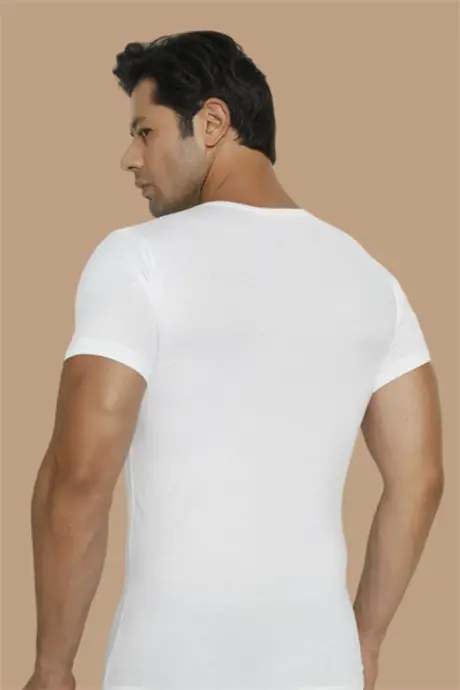 Super Thin Natural Men's Bamboo T-Shirt V Neck White - 4