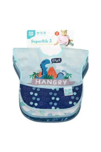Superbib Bib 3-Pack - Hangry, Dinosaurs, Blu - BUMKINS (1)