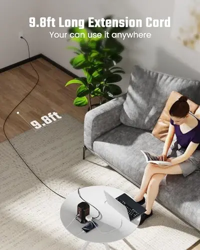 SUPERDANNY Power Strip Tower Surge Protector, 10 Ft Extension Cord with Multiple Outlets, 9 Outlets, 4 USB Ports (2 USB C), 1080 Joules, 3-Prong, Grounded, Desktop Charging Station for Home, Office - 2