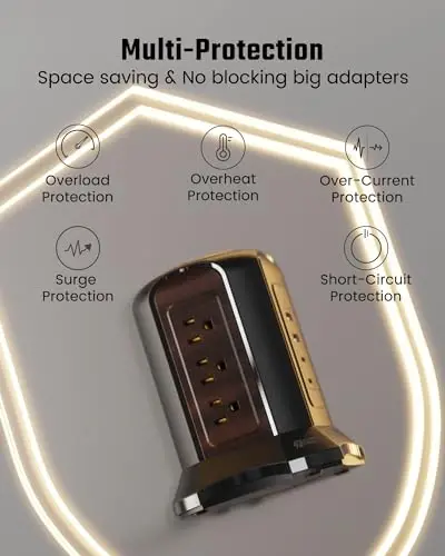 SUPERDANNY Power Strip Tower Surge Protector, 10 Ft Extension Cord with Multiple Outlets, 9 Outlets, 4 USB Ports (2 USB C), 1080 Joules, 3-Prong, Grounded, Desktop Charging Station for Home, Office - 4