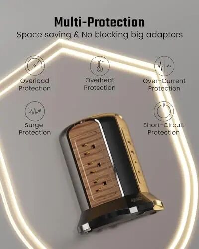 SUPERDANNY Akım Koruyuculu Kule Tipi Uzatma Kablosu, Çoklu Çıkışlı 3 Metre Uzatma Kablosu, 9 Çıkış, 4 USB Bağlantı Noktası (2 USB C), 1080 Jul, 3 Pimli, Topraklı, Ev, Ofis için Şarj İstasyonu, Kahverengi - 4