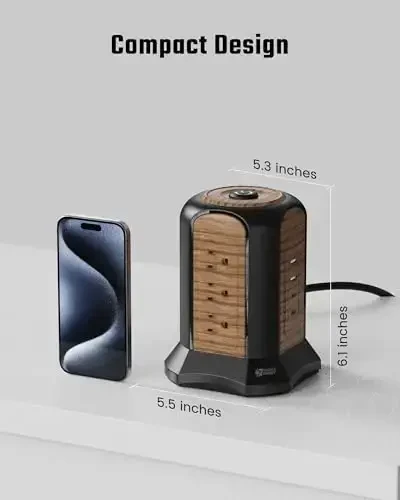 SUPERDANNY Power Strip Tower Surge Protector, 10 Ft Extension Cord with Multiple Outlets, 9 Outlets, 4 USB Ports (2 USB C), 1080 Joules, 3-Prong, Grounded, Charging Station for Home, Office, Brown - 6