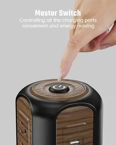 SUPERDANNY Power Strip Tower Surge Protector, 10 Ft Extension Cord with Multiple Outlets, 9 Outlets, 4 USB Ports (2 USB C), 1080 Joules, 3-Prong, Grounded, Charging Station for Home, Office, Brown - 5