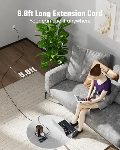 SUPERDANNY Power Strip Tower Surge Protector, 10 Ft Extension Cord with Multiple Outlets, 9 Outlets, 4 USB Ports (2 USB C), 1080 Joules, 3-Prong, Grounded, Charging Station for Home, Office, Brown - 2