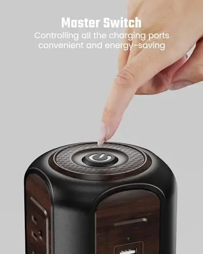 SUPERDANNY Power Strip Tower Surge Protector, 10 Ft Extension Cord with Multiple Outlets, 9 Outlets, 4 USB Ports (2 USB C), 1080 Joules, 3-Prong, Grounded, Desktop Charging Station for Home, Office - 5