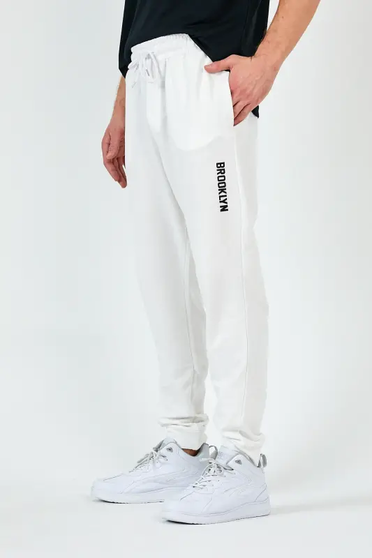 Superlife Men's Regular Fit Broklyn Printed Thin Sweatpants Spr 203-ECRU - 4