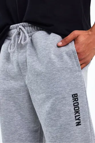 Superlife Men's Regular Fit Broklyn Printed Thin Sweatpants SPR 203-GRİ MEL - 5