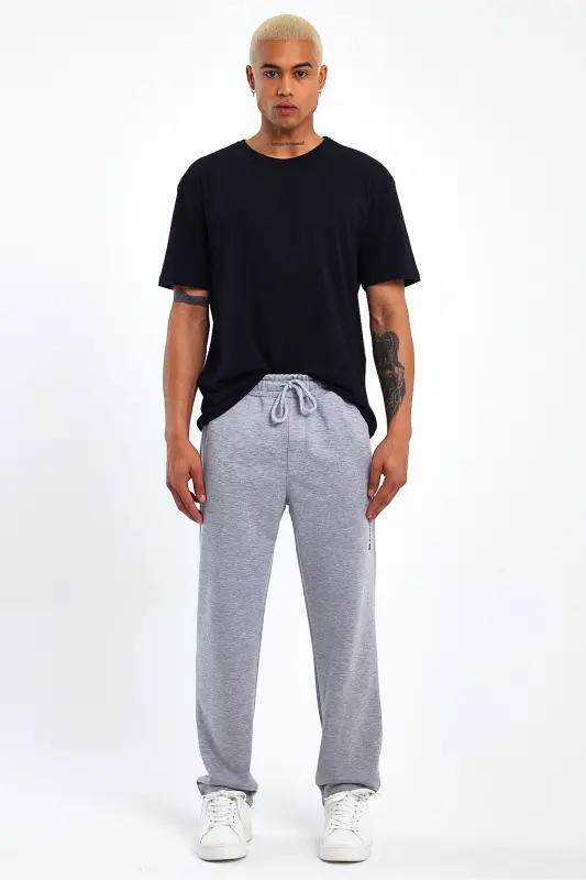 Superlife Men's Regular Fit Broklyn Printed Thin Sweatpants SPR 203-GRİ MEL - 1
