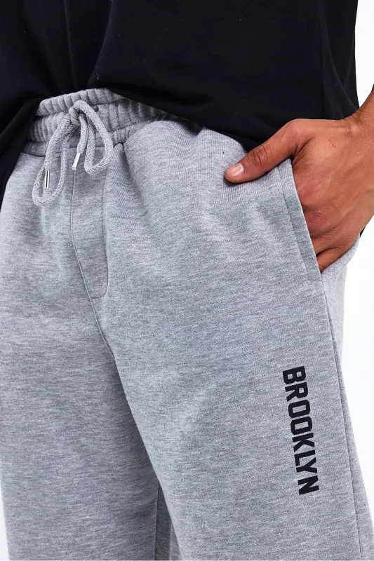 Superlife Men's Regular Fit Broklyn Printed Thin Sweatpants SPR 203-GRİ MEL - 5
