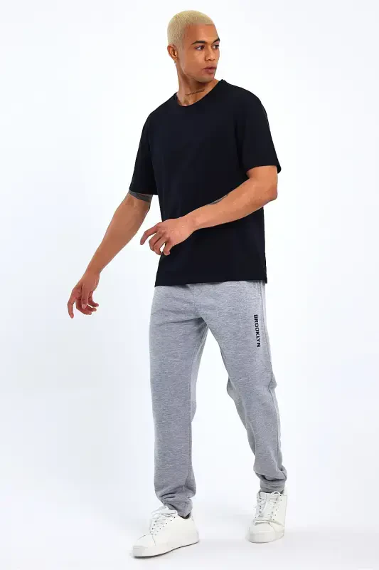 Superlife Men's Regular Fit Brooklyn Printed Thin Sweatpants SPR 203-GRAY MEL - 2