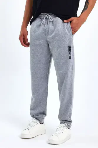 Superlife Men's Regular Fit Brooklyn Printed Thin Sweatpants SPR 203-GRAY MEL - 4