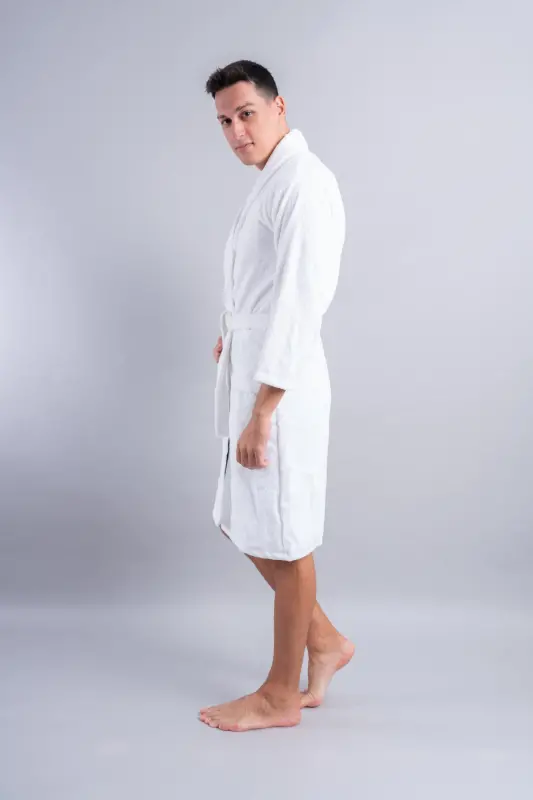 Supersoft Kadife Su Emici, Antibakteriyel Beyaz Erkek Bornoz - BEYAZ - 2