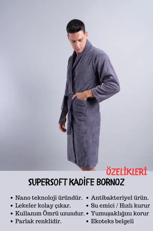 SuperSoft Men's Antibacterial Bathrobe-ANTHRACITE - 2