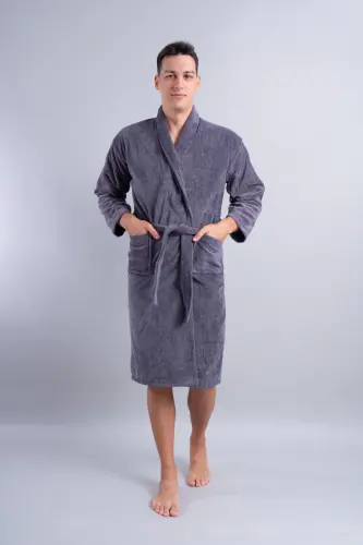 SuperSoft Men's Antibacterial Bathrobe-ANTHRACITE - 3