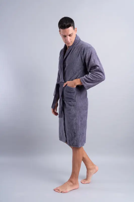 SuperSoft Men's Antibacterial Bathrobe-ANTHRACITE - 5