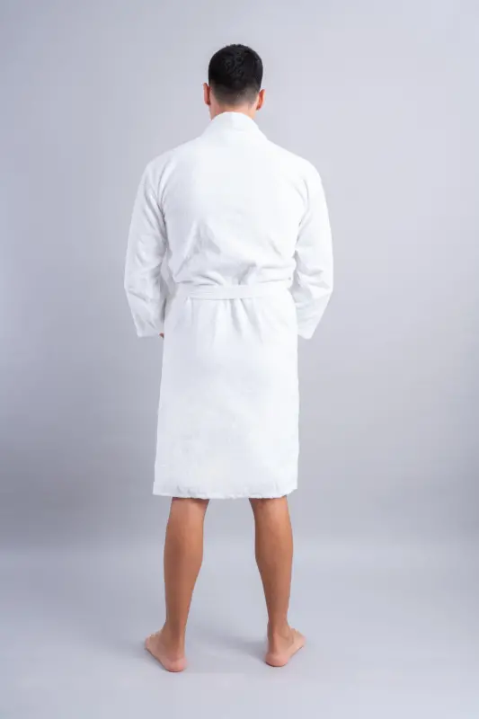 Supersoft Velvet Water Absorbent, Antibacterial White Men's Bathrobe-WHITE - 1