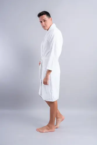 Supersoft Velvet Water Absorbent, Antibacterial White Men's Bathrobe-WHITE - 2