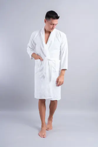 Supersoft Velvet Water Absorbent, Antibacterial White Men's Bathrobe-WHITE - 5