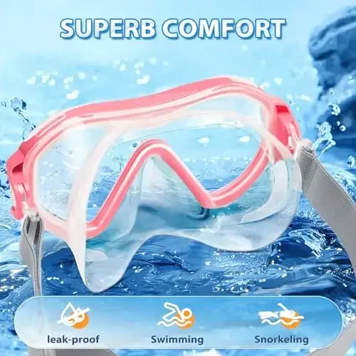 Supertrip Adult Swim Goggles Swimming Goggles with Nose Cover Elastic Fabric Strap Tempered Glass Snorkeling Gear for Adults - 3