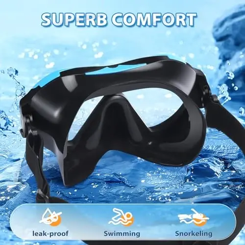 Supertrip Adult Swim Goggles Swimming Goggles with Nose Cover Elastic Fabric Strap Tempered Glass Snorkeling Gear for Adults - 3
