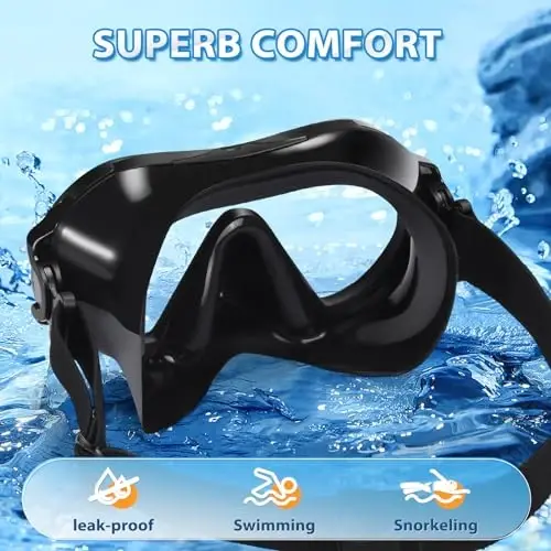 Supertrip kattalar uchun suzish ko'zoynaklari, burun qopqog'i, elastik mato tasma, temperlangan shisha snorkeling uskunasi - 3