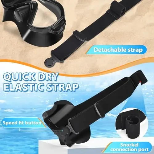 Supertrip kattalar uchun suzish ko'zoynaklari, burun qopqog'i, elastik mato tasma, temperlangan shisha snorkeling uskunasi - 4