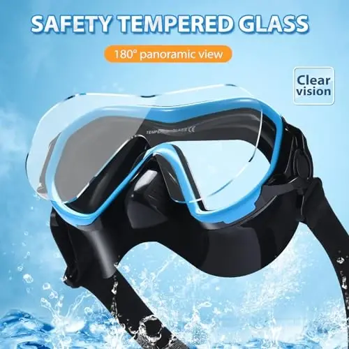 Supertrip Adult Swim Goggles Swimming Goggles with Nose Cover Elastic Fabric Strap Tempered Glass Snorkeling Gear for Adults - 2