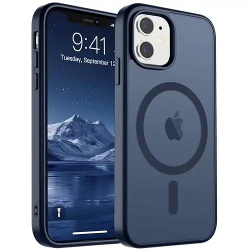 SUPFINE iPhone 11 için Manyetik Telefon Kılıfı, Ekran Koruyuculu (MagSafe Uyumlu) (Askeri Sınıf Düşme Koruması) Yarı Saydam Mat Darbeye Dayanıklı Telefon Kılıfı, Koyu Mavi 