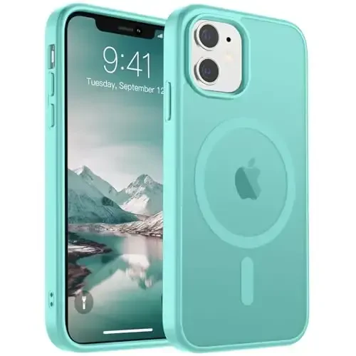 SUPFINE Magnetic for iPhone 11 Phone Case(Compatible with MagSafe)(Military Grade Drop Protection) Slim Translucent Matte Shockproof with Anti-Fingerprint Phone Case,Blue Green 