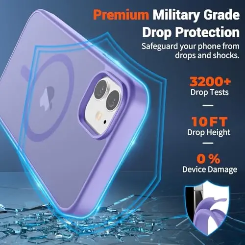SUPFINE Magnetic for iPhone 11 Phone Case(Compatible with MagSafe)(Military Grade Drop Protection) Slim Translucent Matte Shockproof with Anti-Fingerprint Phone Case,Purple - 3