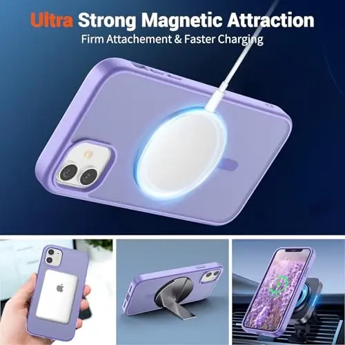 SUPFINE Magnetic for iPhone 11 Phone Case(Compatible with MagSafe)(Military Grade Drop Protection) Slim Translucent Matte Shockproof with Anti-Fingerprint Phone Case,Purple - 4