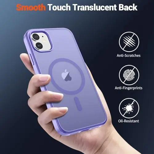 SUPFINE Magnetic for iPhone 11 Phone Case(Compatible with MagSafe)(Military Grade Drop Protection) Slim Translucent Matte Shockproof with Anti-Fingerprint Phone Case,Purple - 5