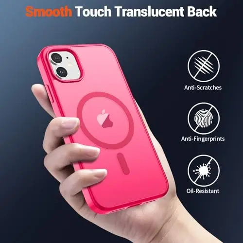 SUPFINE Magnetic for iPhone 11 Phone Case with Screen Protector (Compatible with MagSafe) (Military Grade Drop Protection) Slim Translucent Matte Shockproof Phone Cover,Hot Pink - 4
