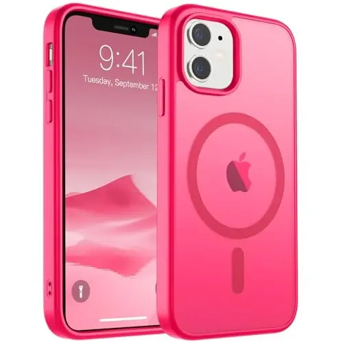 SUPFINE Magnetic for iPhone 11 Phone Case (Compatible with MagSafe) (Military Grade Drop Protection) Slim Translucent Matte Shockproof Phone Cover,Hot Pink 