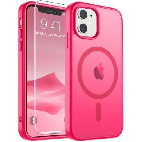SUPFINE Magnetic for iPhone 11 Phone Case Hot Pink | With Screen Protector, Translucent Matte, Compatible with MagSafe, Military Grade Drop Proof, Rugged Shockproof Protective 
