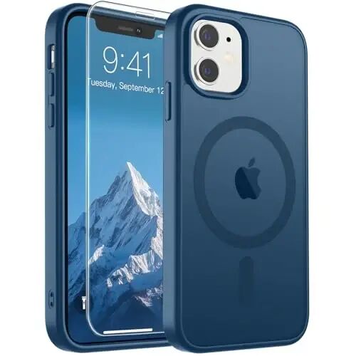 SUPFINE Magnetic for iPhone 11 Phone Case Deep Blue | With Screen Protector, Translucent Matte, Compatible with MagSafe, Military Grade Drop Proof, Rugged Shockproof Protective 