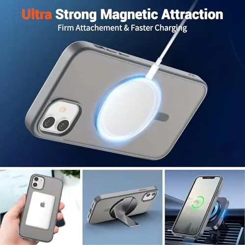 SUPFINE Magnetic for iPhone 11 Phone Case (Compatible with MagSafe) (Military Grade Drop Protection) Slim Translucent Matte Shockproof with Anti-Fingerprint Phone Case,Gray - 4