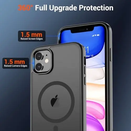 SUPFINE Magnetic for iPhone 11 Phone Case(Compatible with MagSafe)(Military Grade Drop Protection) Translucent Matte Shockproof Phone Cover,Black - 3