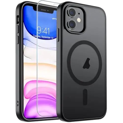 SUPFINE Magnetic for iPhone 11 Phone Case(Compatible with MagSafe)(Military Grade Drop Protection) Translucent Matte Shockproof Phone Cover,Black 
