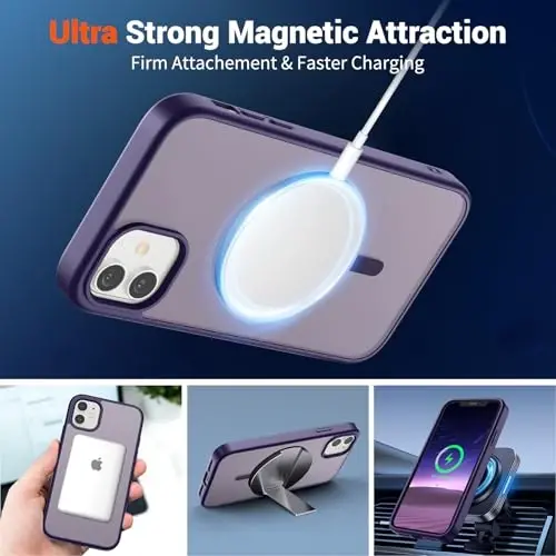 SUPFINE Magnetic for iPhone 11 Phone Case (Compatible with MagSafe) (Military Grade Drop Protection) Translucent Matte Shockproof Phone Cover,Dark Purple - 4